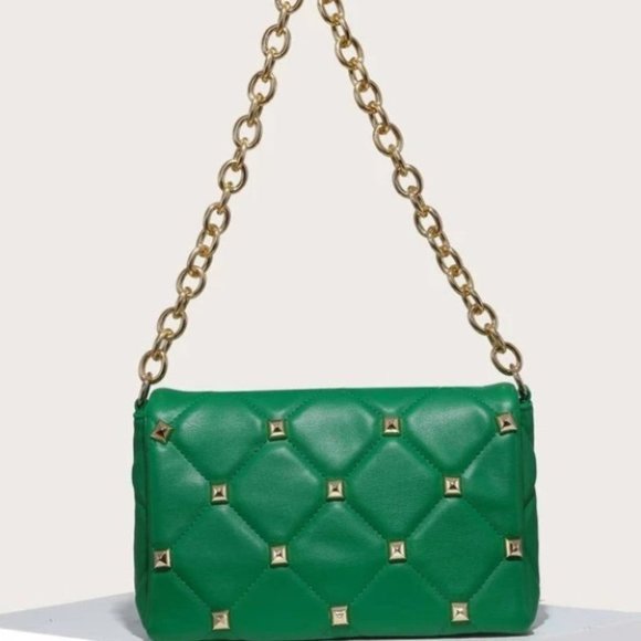 Designer Inspired Green Stud Detailed Purse - Picture 4 of 6